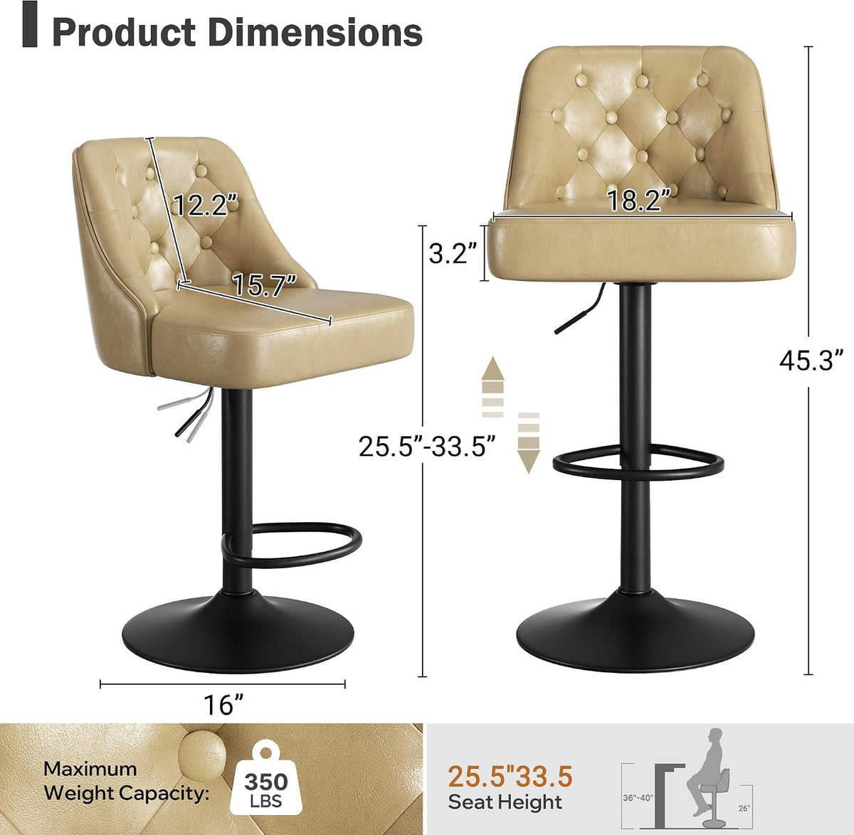 3 Adjustable Swivel Bar Stools
