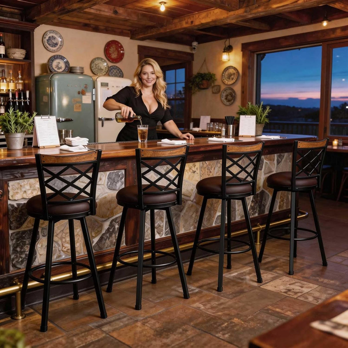 4 Adjustable Swivel Bar Stools