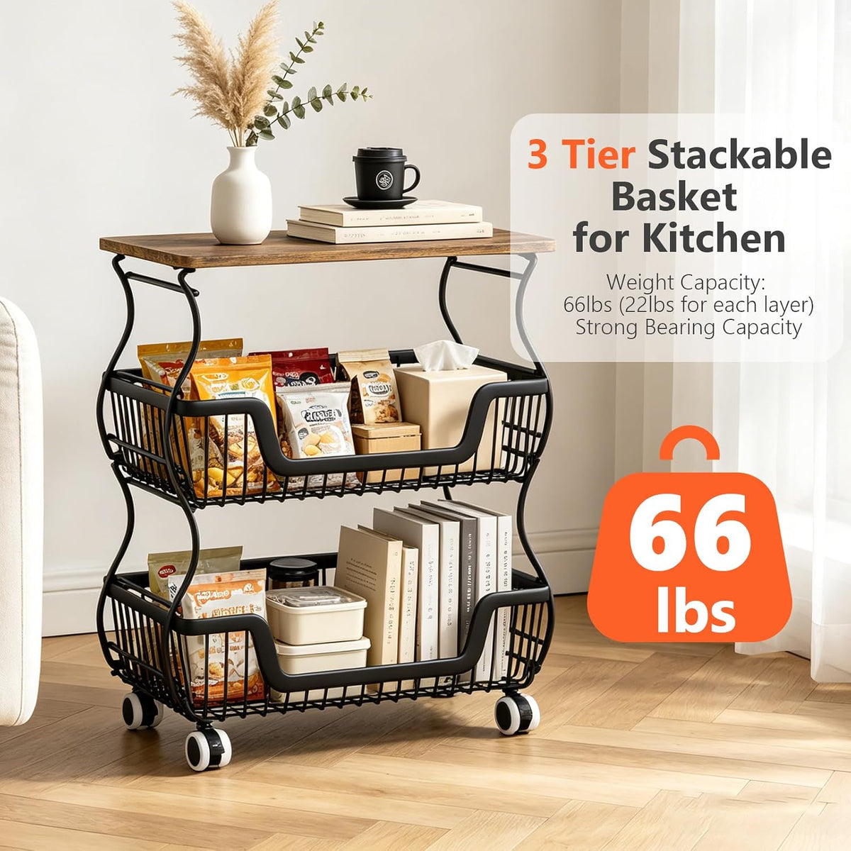 3-Tier Rolling Storage Cart