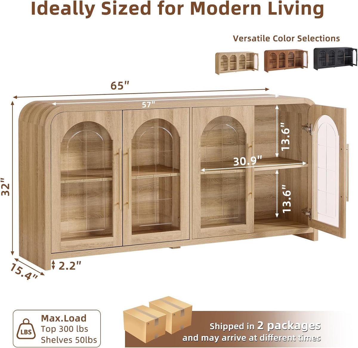 65" Arched Glass Sideboard