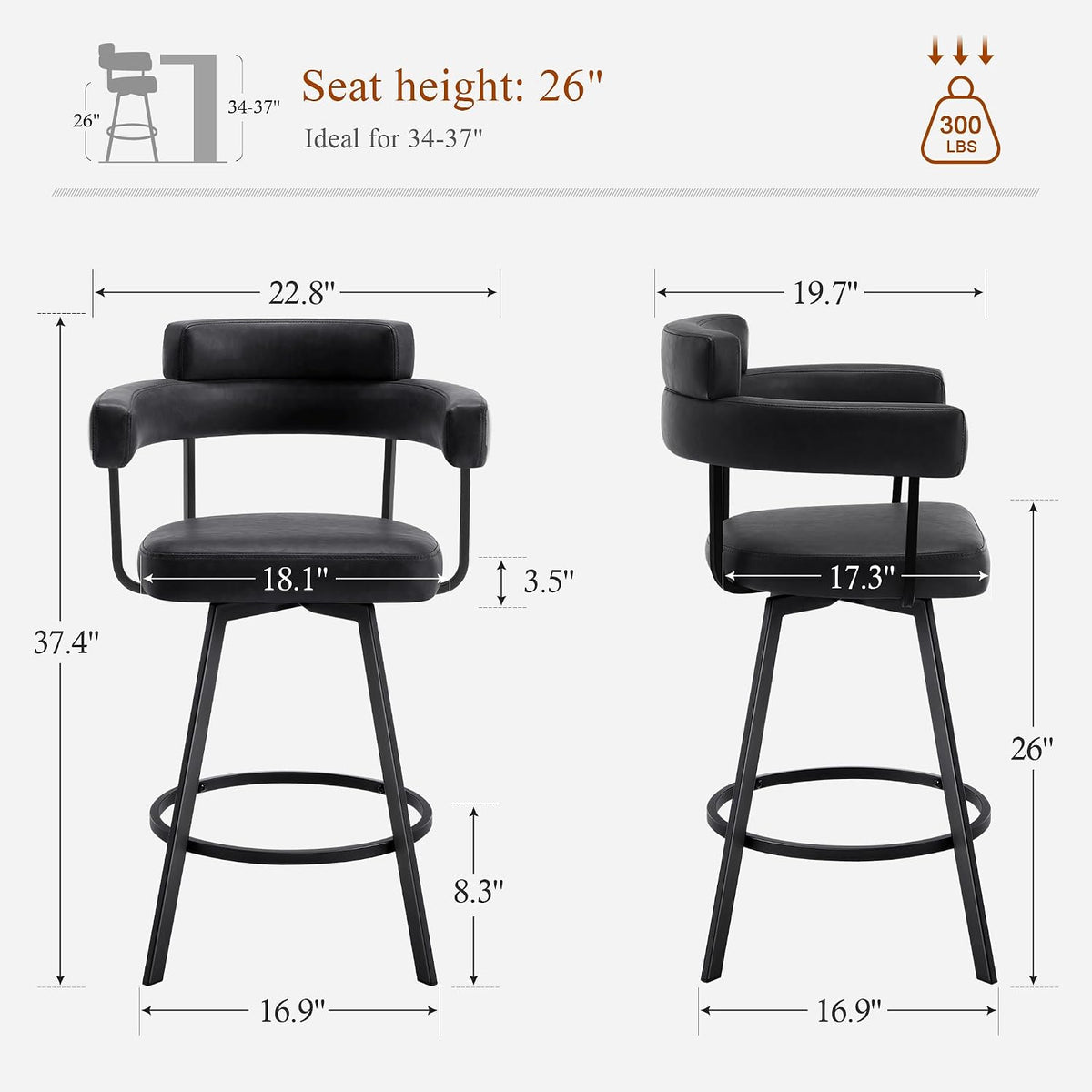 2 Swivel Counter Bar Stools