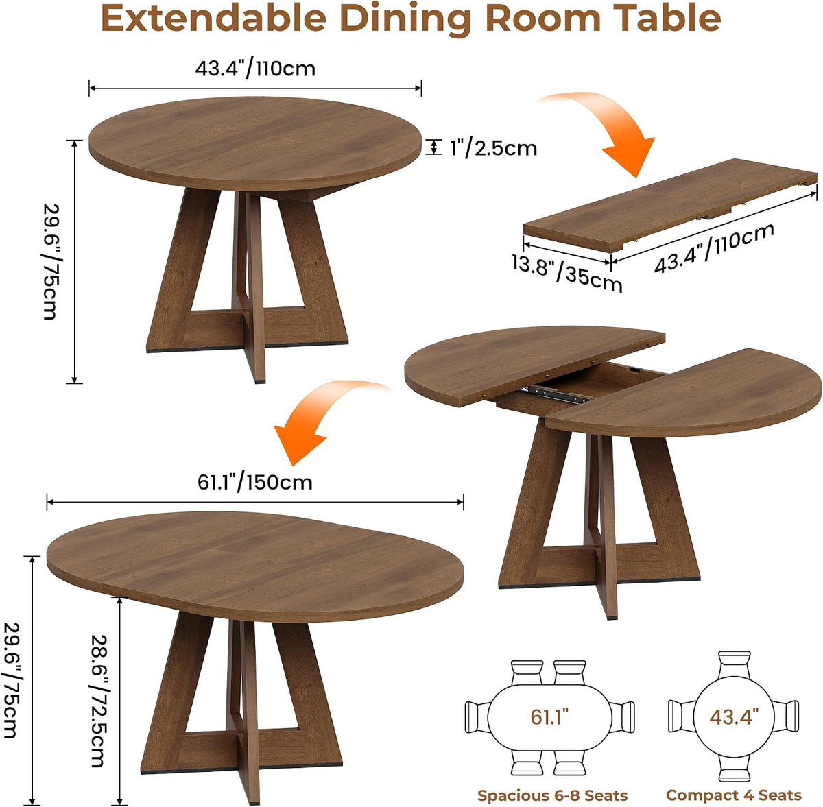 Round Extendable Wood Dining Table