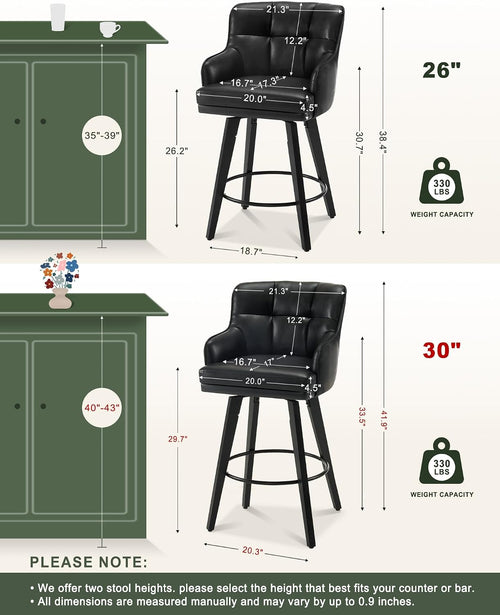 2 Swivel Wood Leg Bar Stools