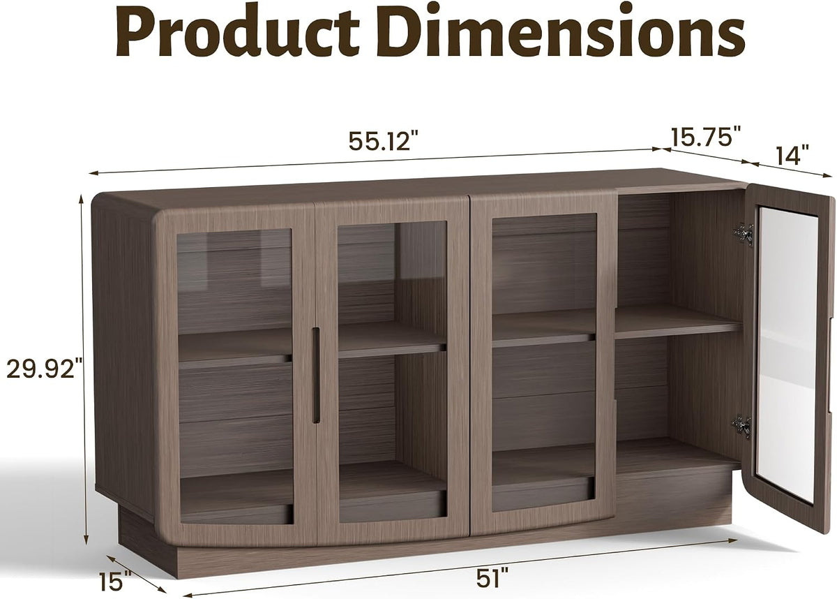 55" 4 Glass Door Buffet Cabinet