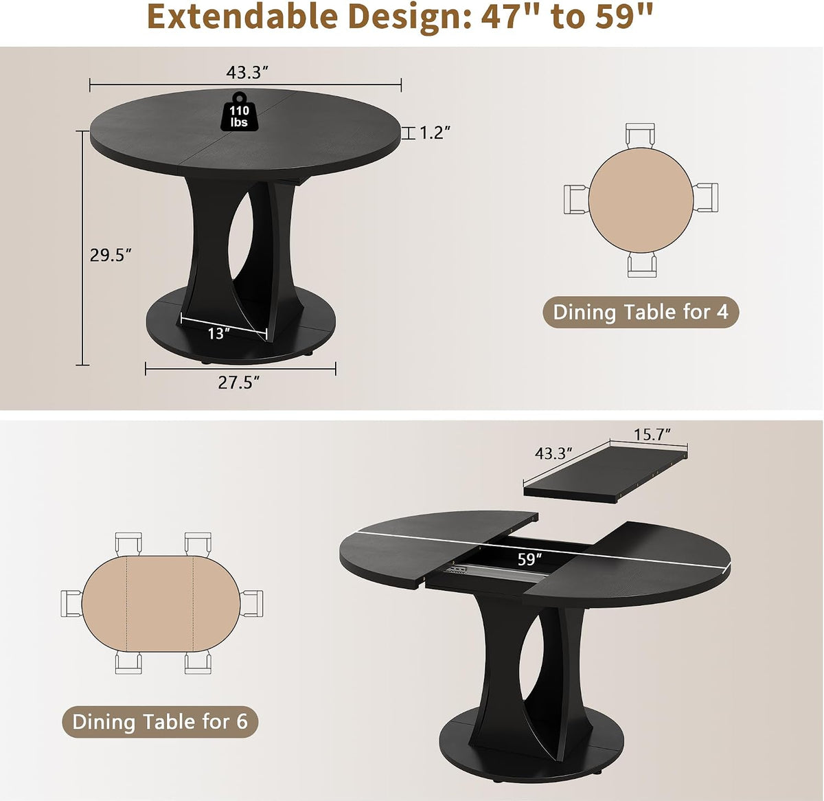 Extendable Round Dining Table