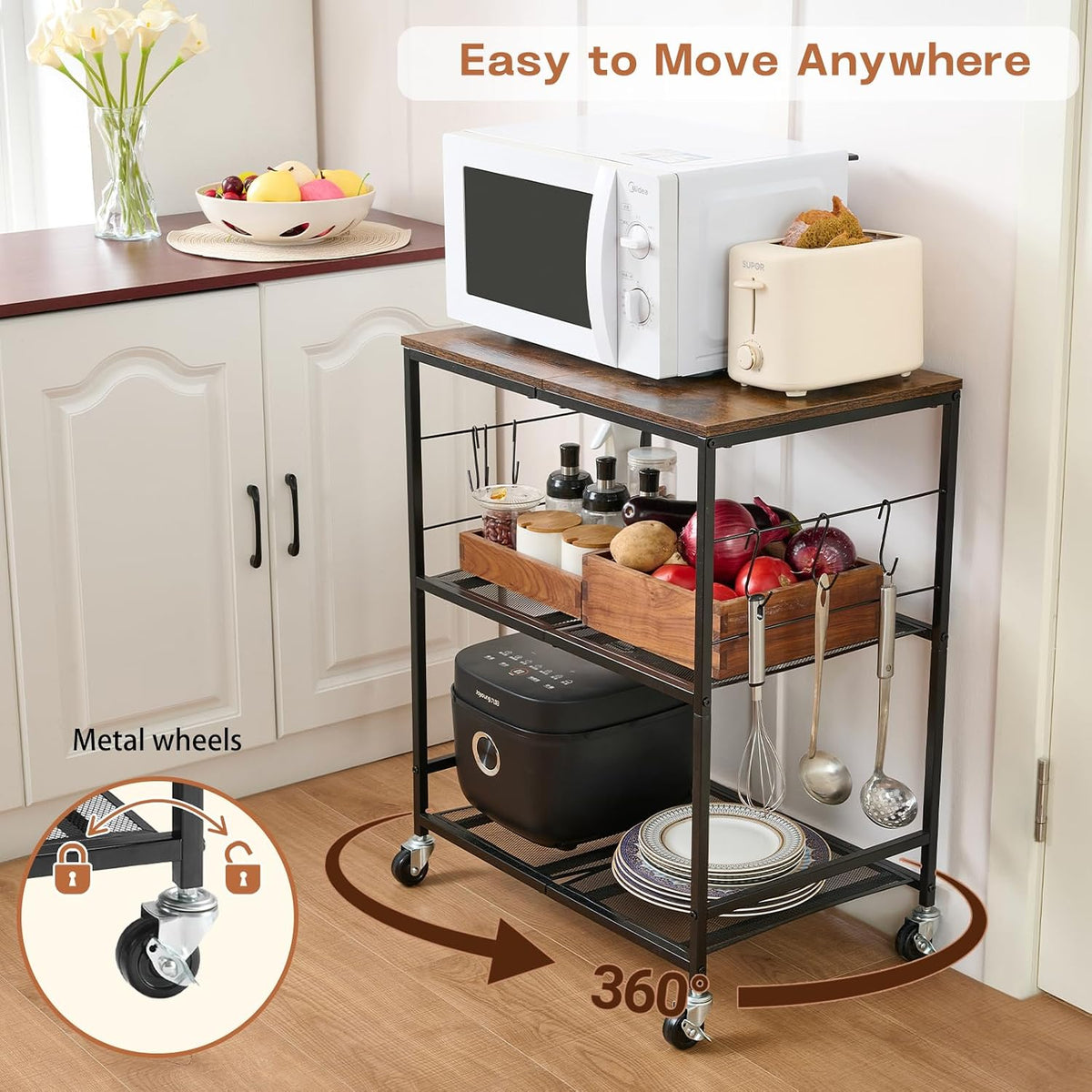 3 Tier Rolling Microwave Cart