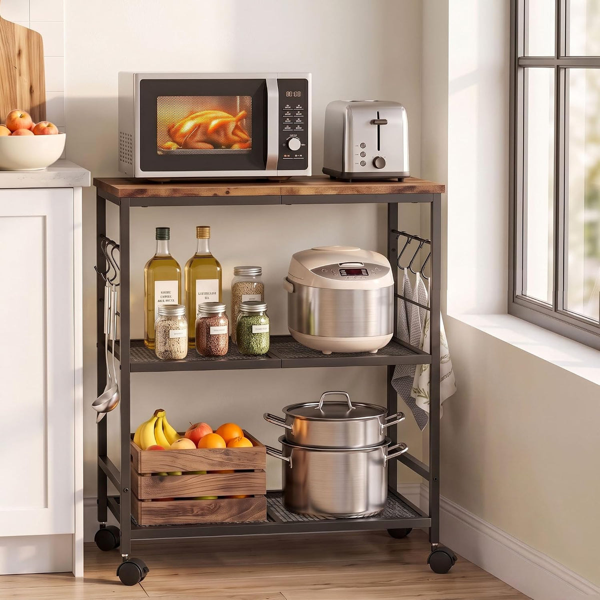 3-Tier Rolling Kitchen Microwave Cart