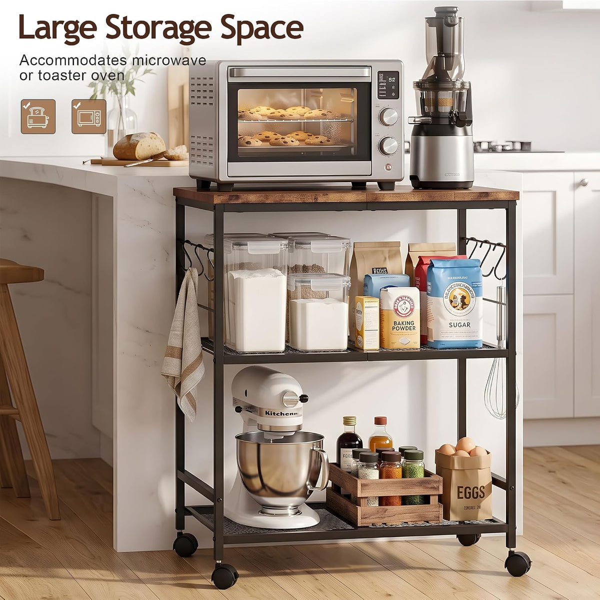 3-Tier Rolling Kitchen Microwave Cart