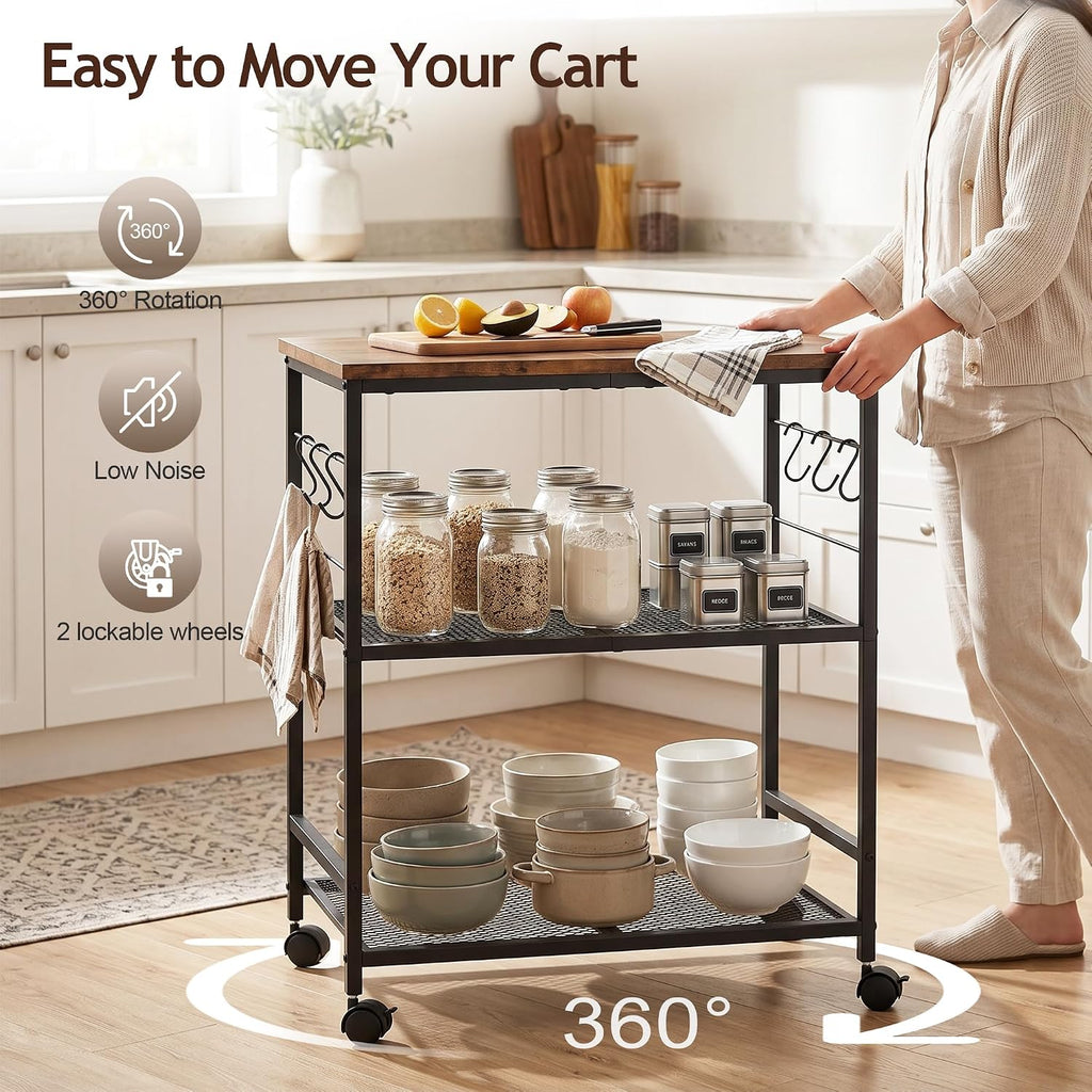 3-Tier Rolling Kitchen Microwave Cart
