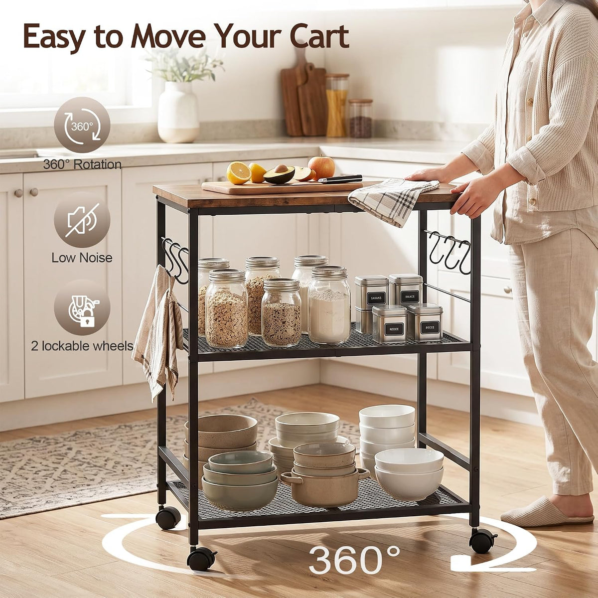 3-Tier Rolling Kitchen Microwave Cart