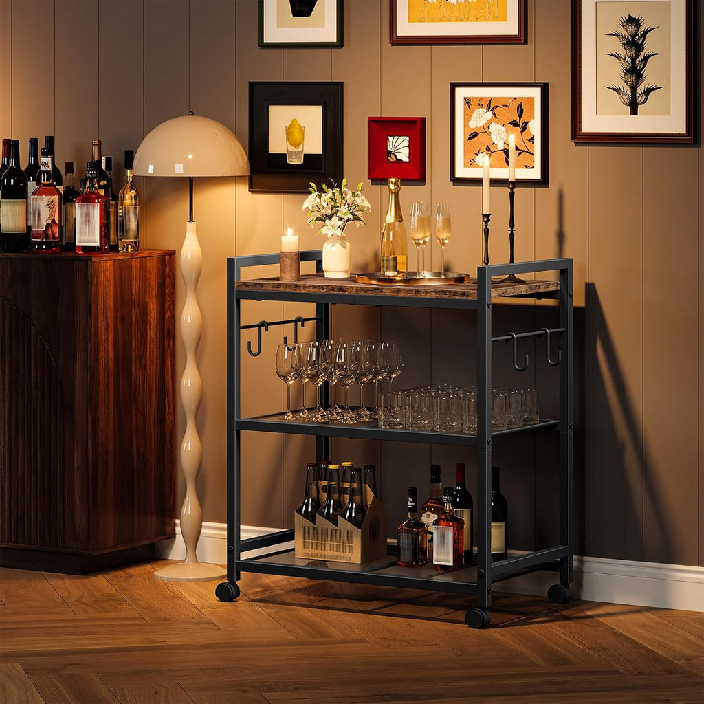 3-Tier Rolling Bar Cart