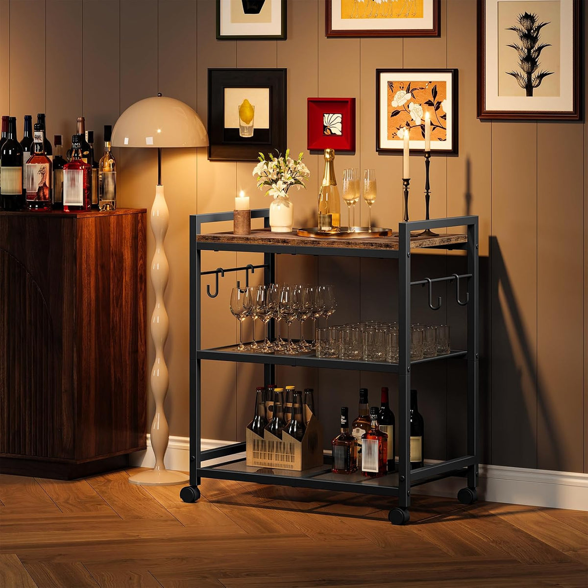 3-Tier Rolling Bar Cart
