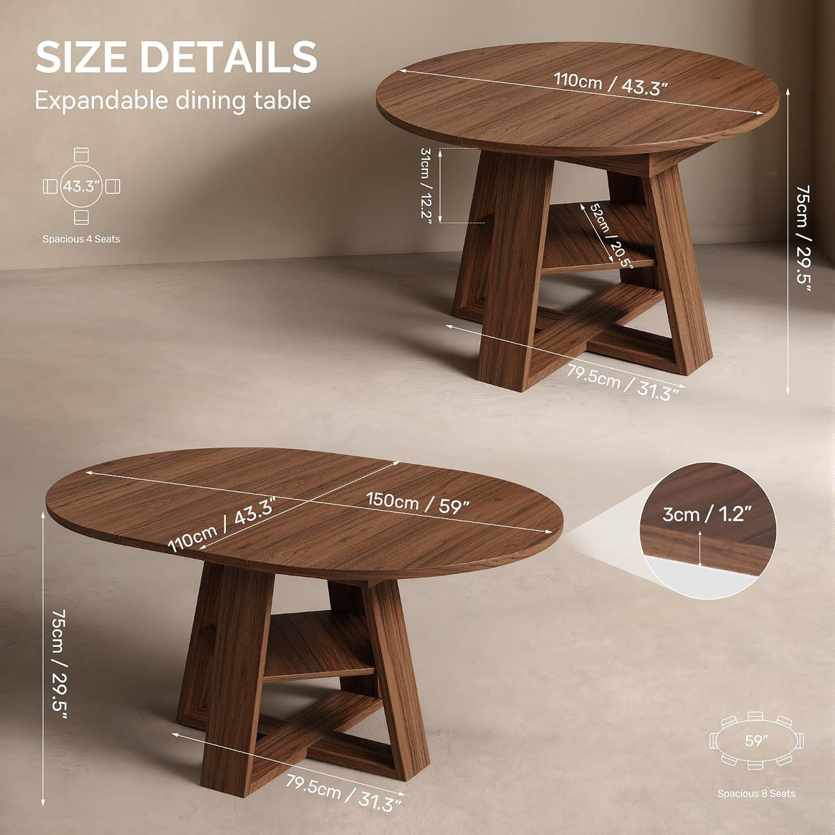 4 Round Extendable Dining Table