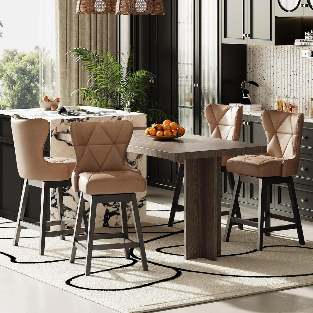 3 Swivel Wood Leg Bar Stools