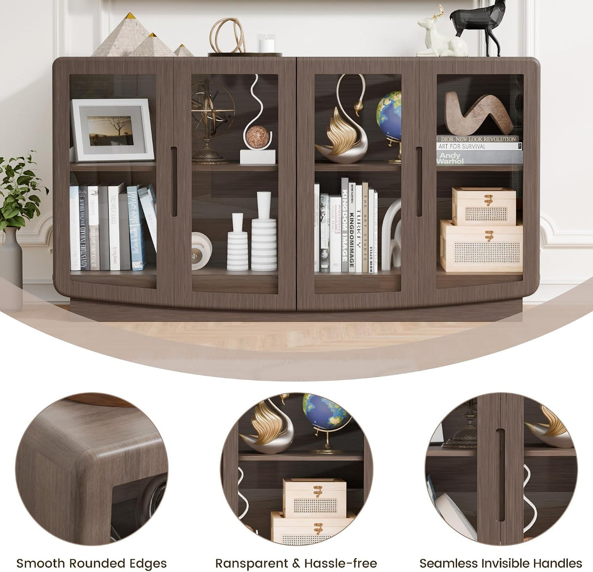 55" 4 Glass Door Buffet Cabinet