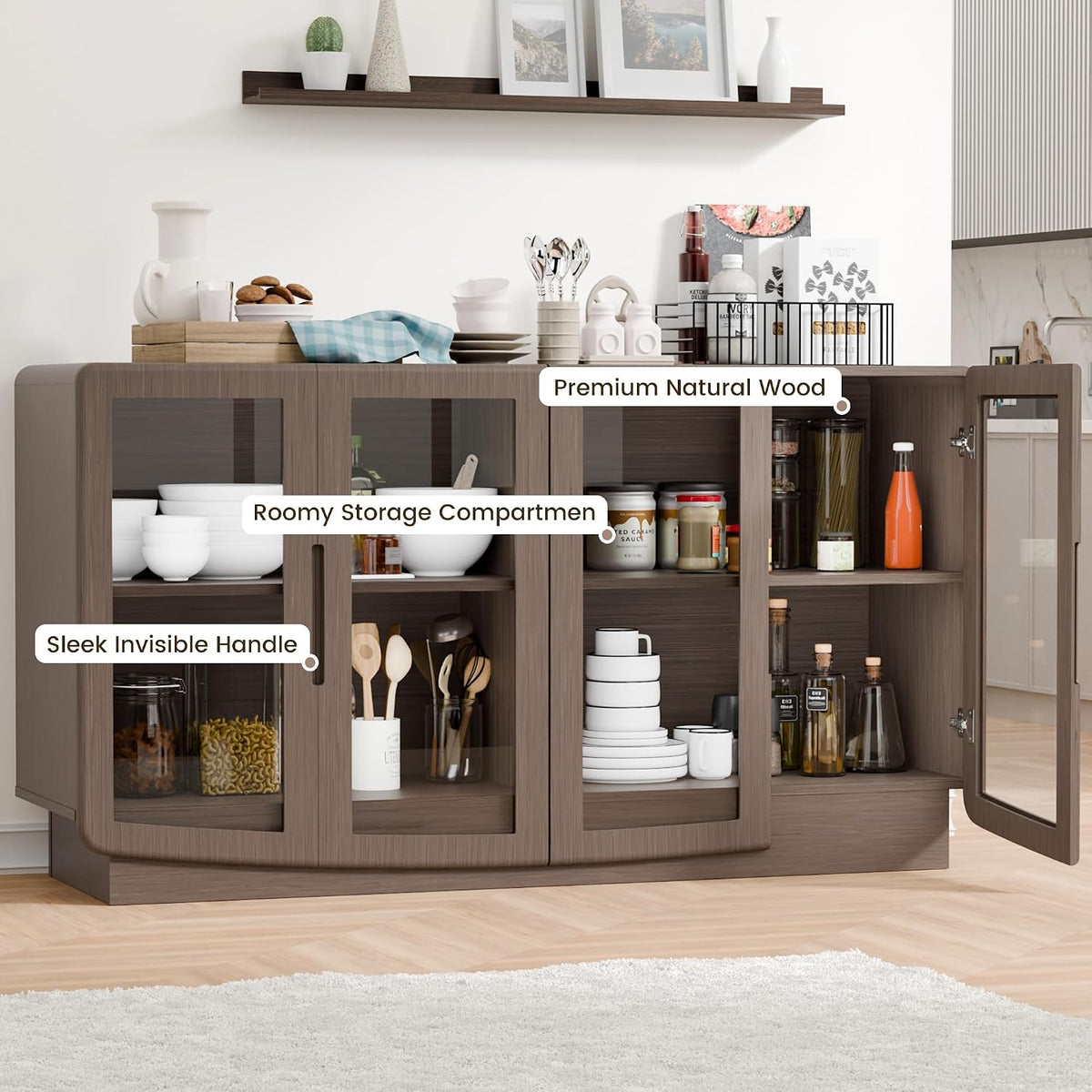 55" 4 Glass Door Buffet Cabinet