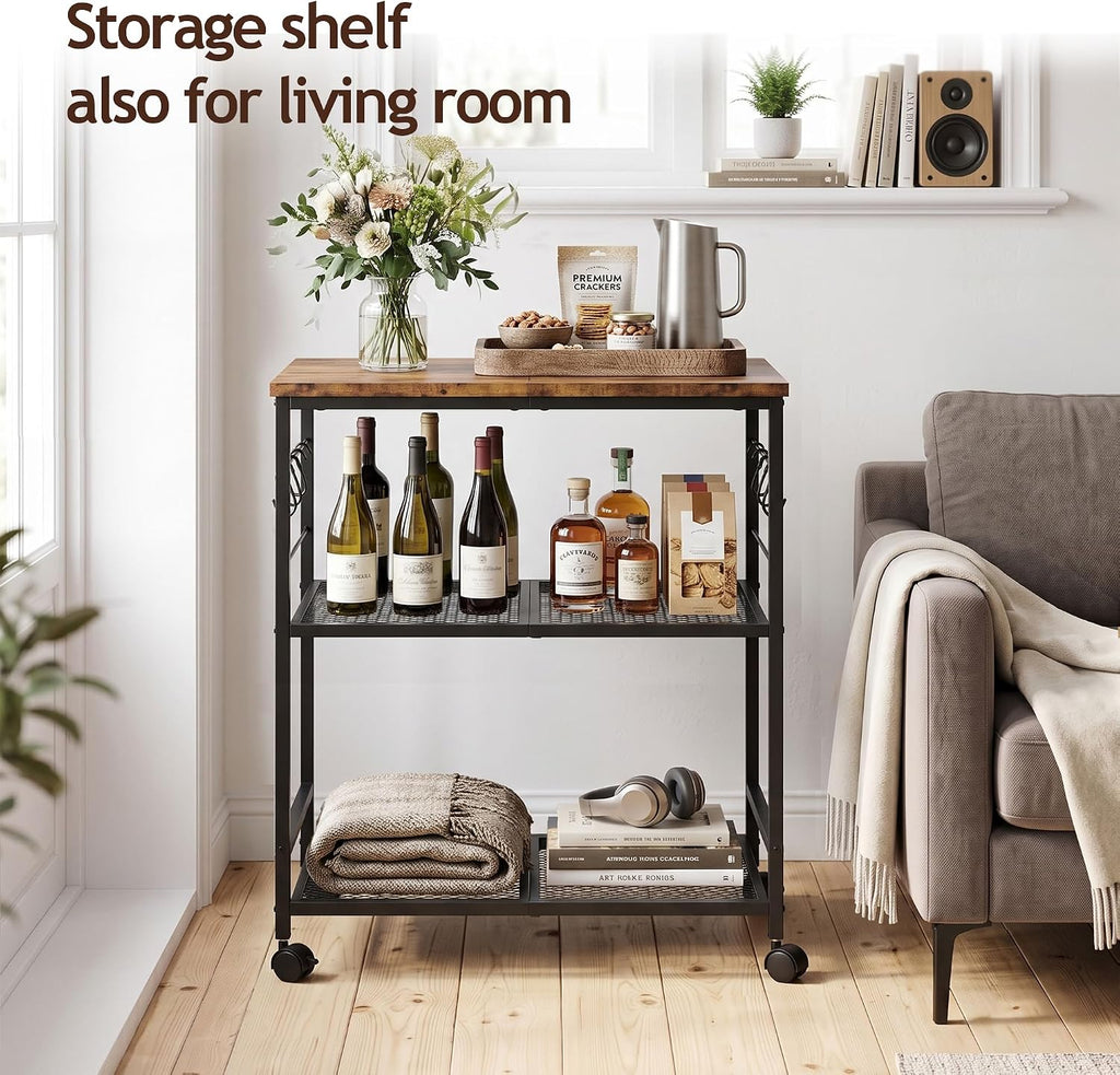 3-Tier Rolling Kitchen Microwave Cart
