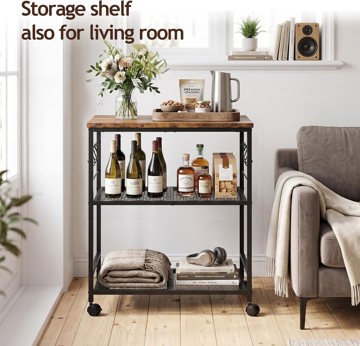 3-Tier Rolling Kitchen Microwave Cart