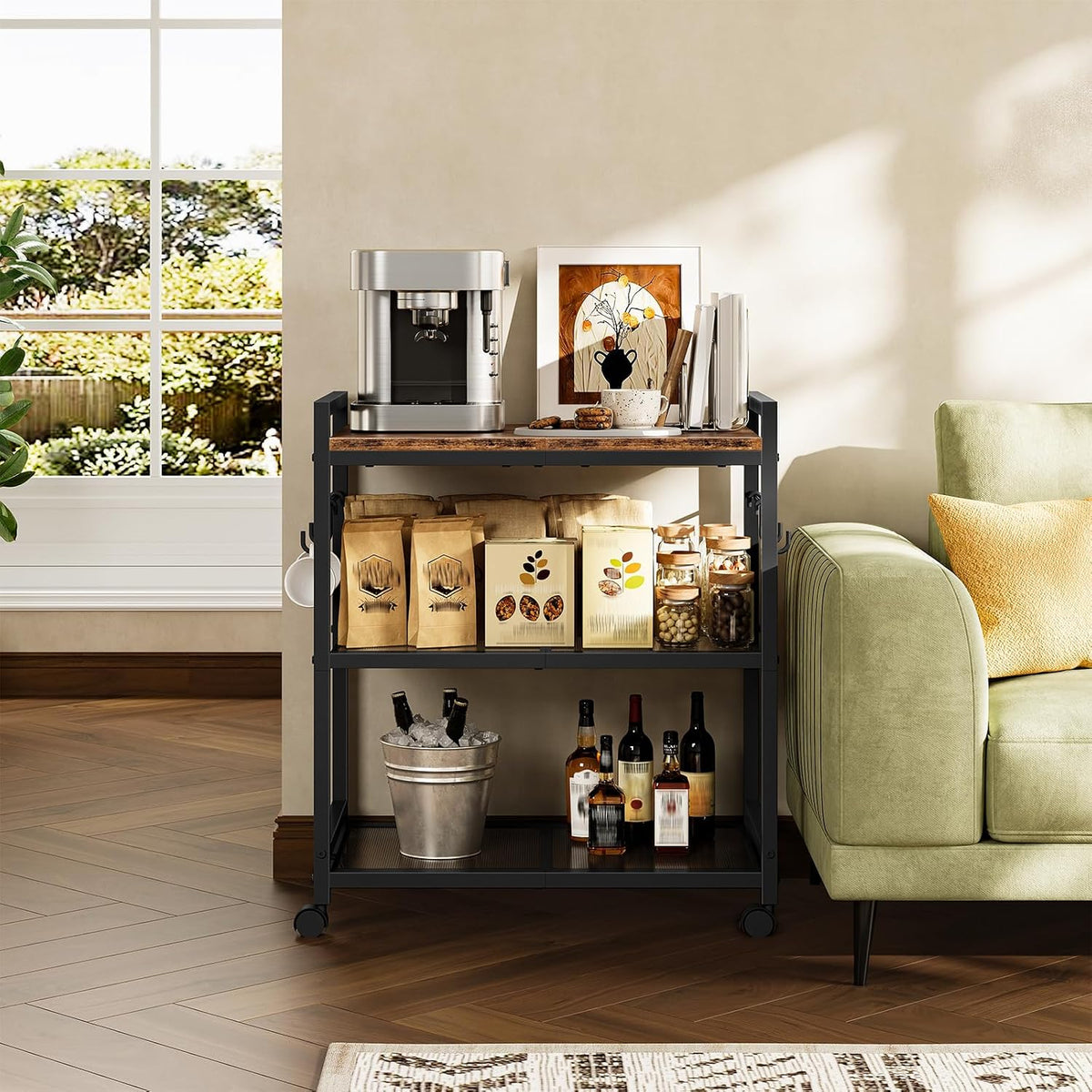 3-Tier Rolling Bar Cart