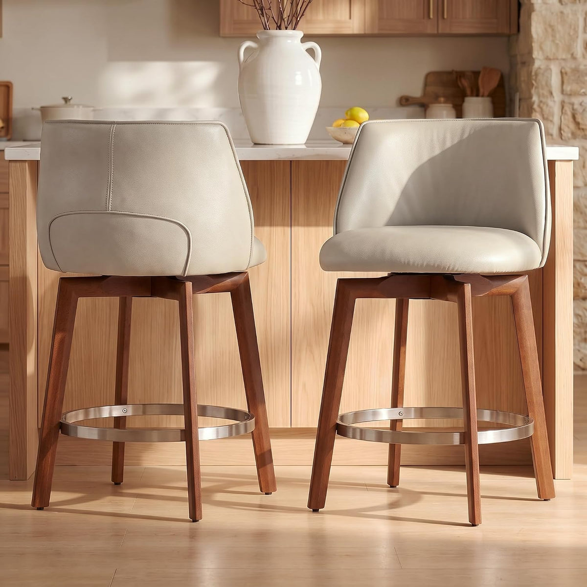 2 Swivel Wood Leg Bar Stools