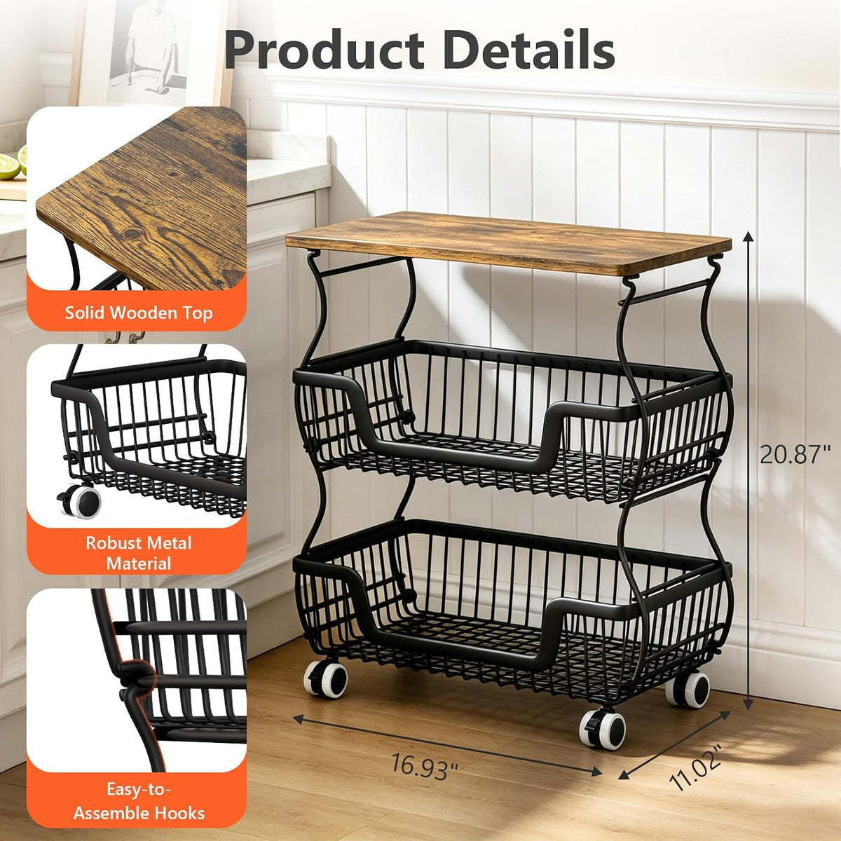 3-Tier Rolling Storage Cart