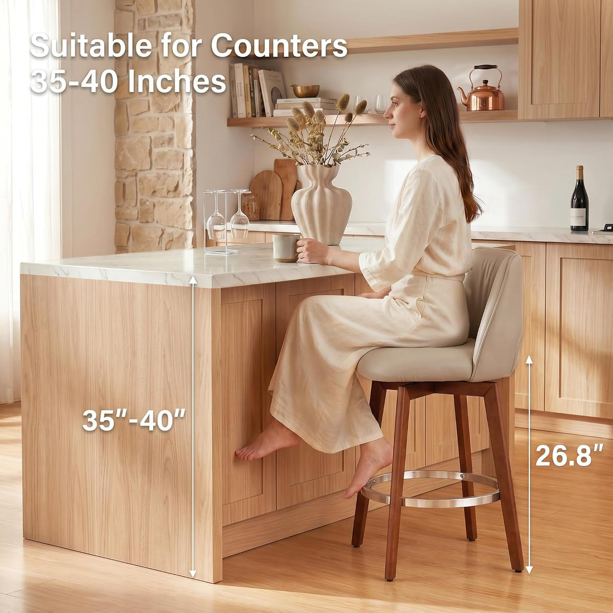2 Swivel Wood Leg Bar Stools