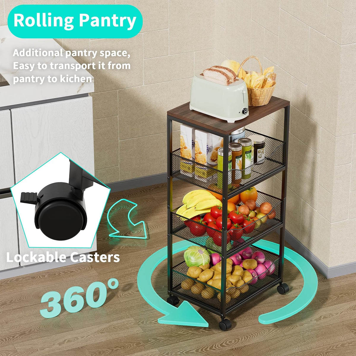 4-Tier Rolling Kitchen Cart