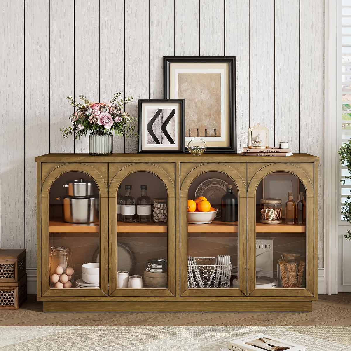4-Door Glass Sideboard Cabinet
