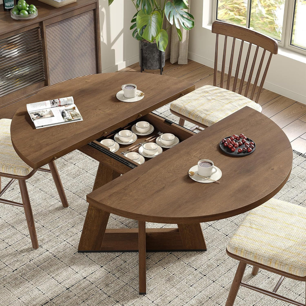 Round Extendable Wood Dining Table