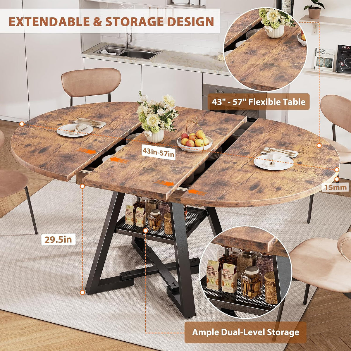 Extendable Round Dining Table