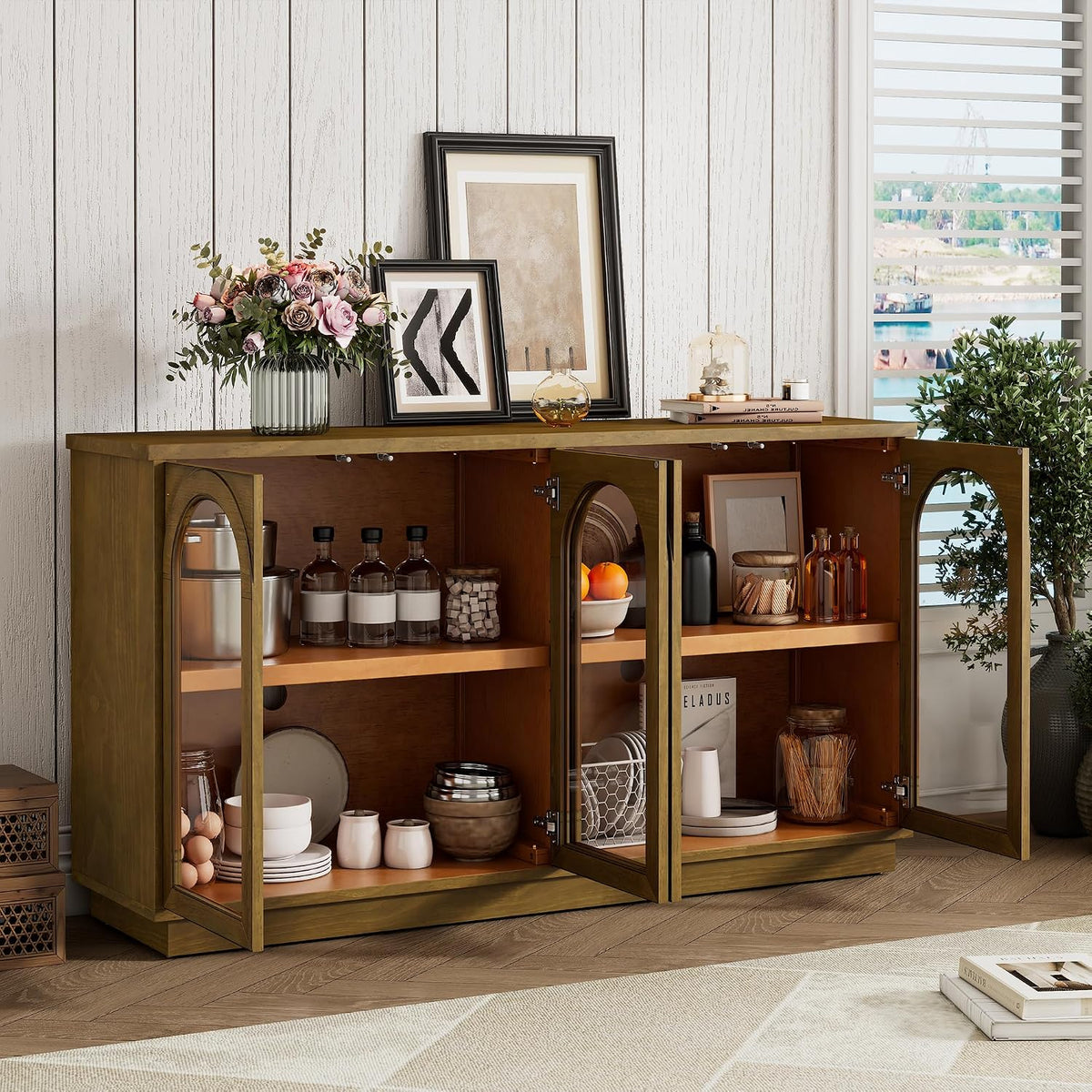 4-Door Glass Sideboard Cabinet