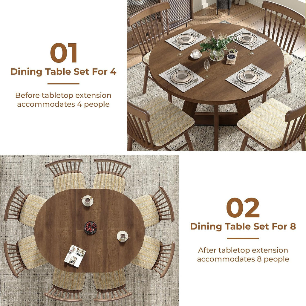 Round Extendable Wood Dining Table