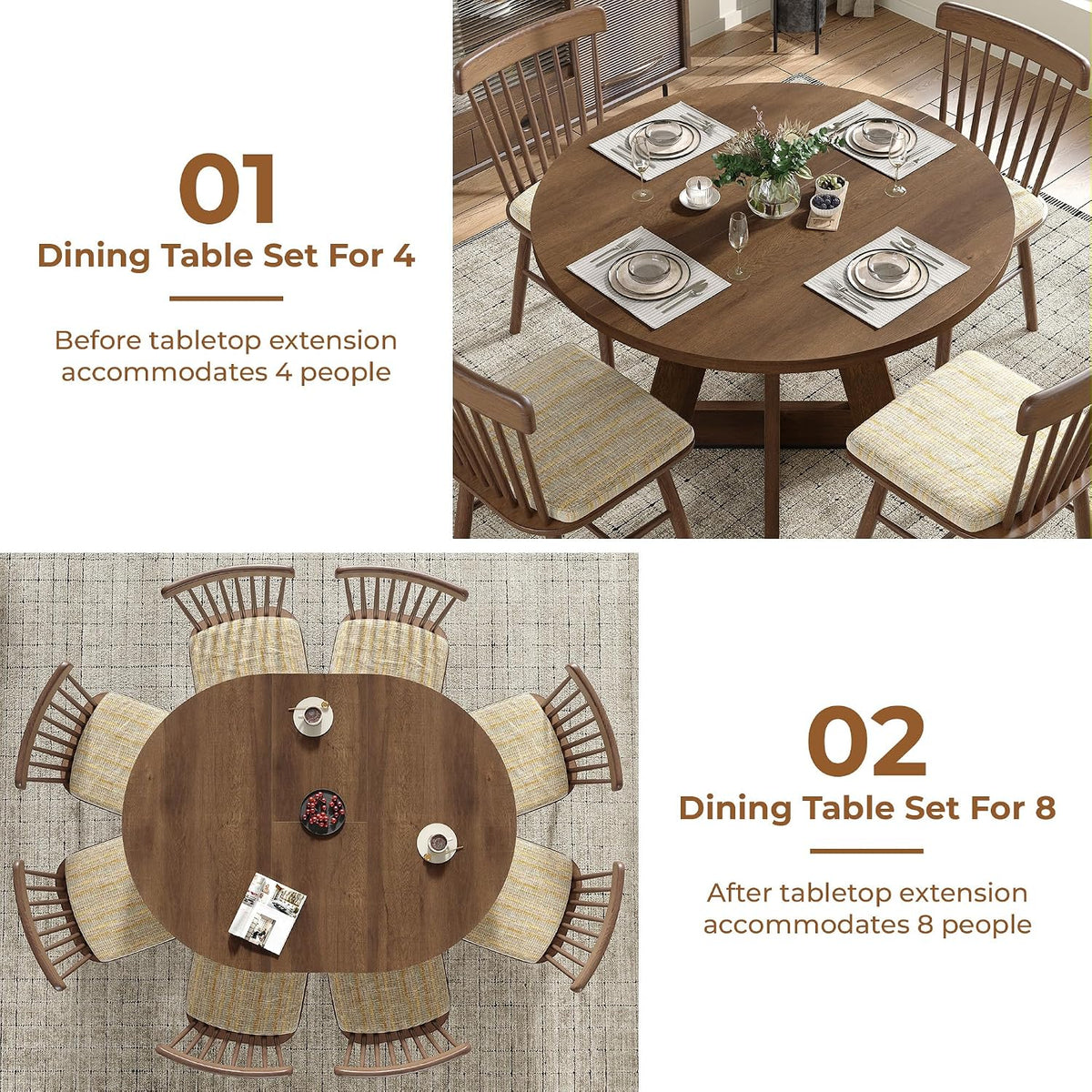 Round Extendable Wood Dining Table