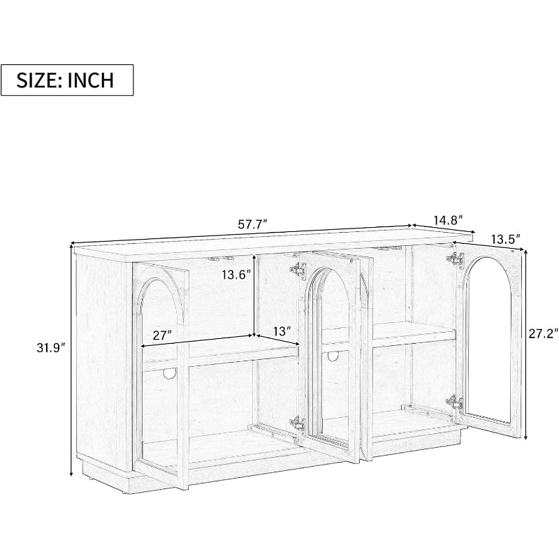 4-Door Glass Sideboard Cabinet