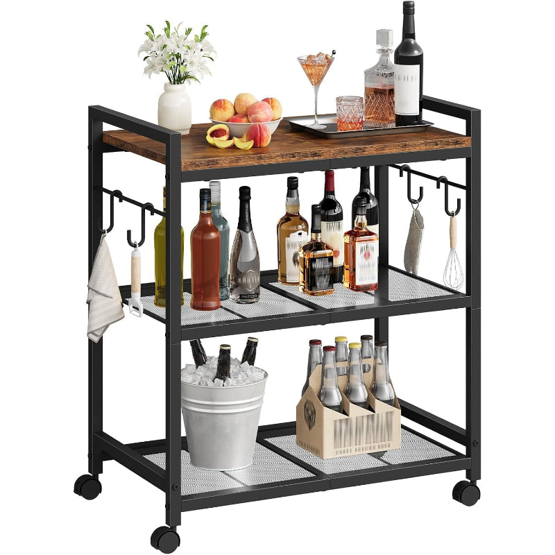 3-Tier Rolling Bar Cart